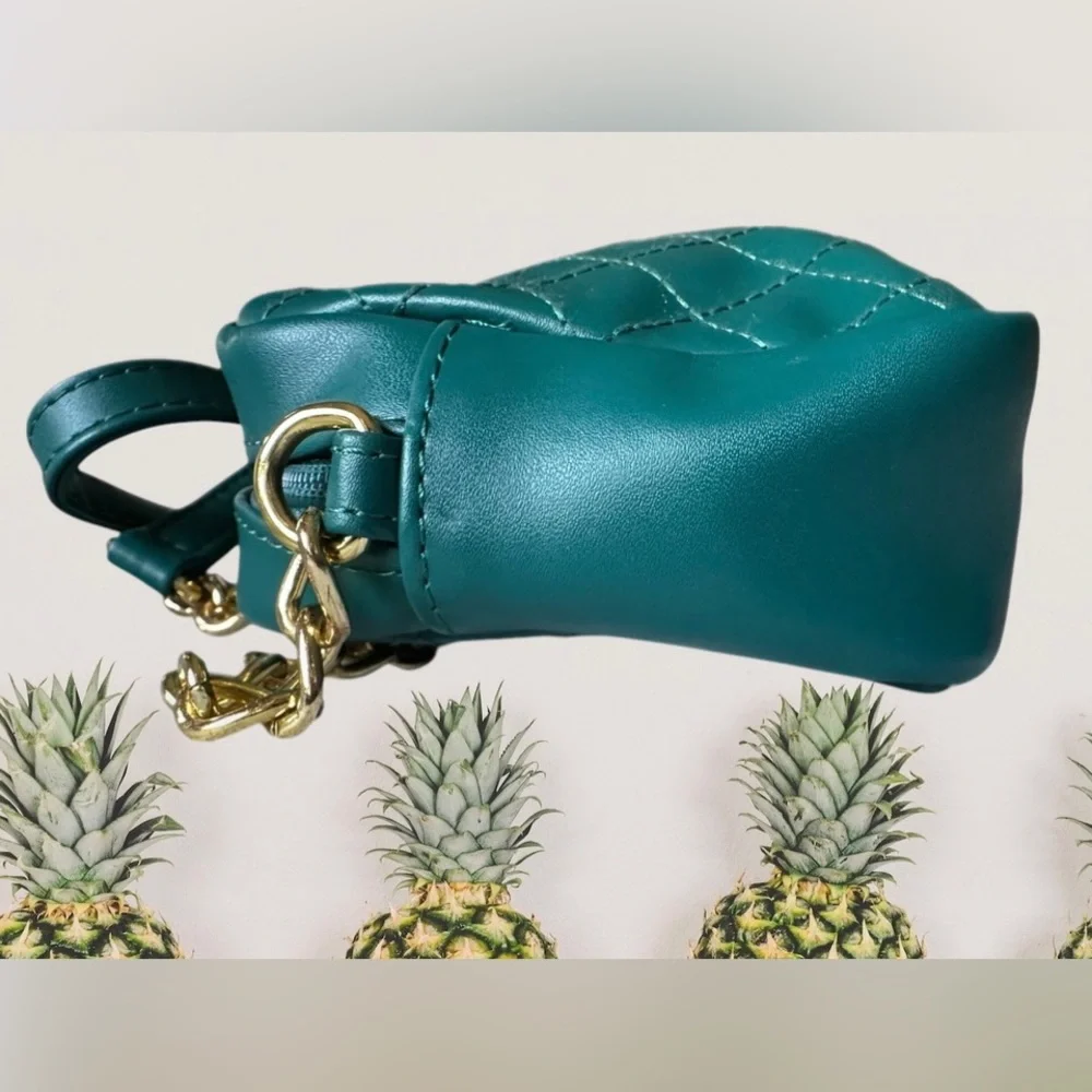 IMAN Teal Green Quilted Leather Crossbody with Gold Chain